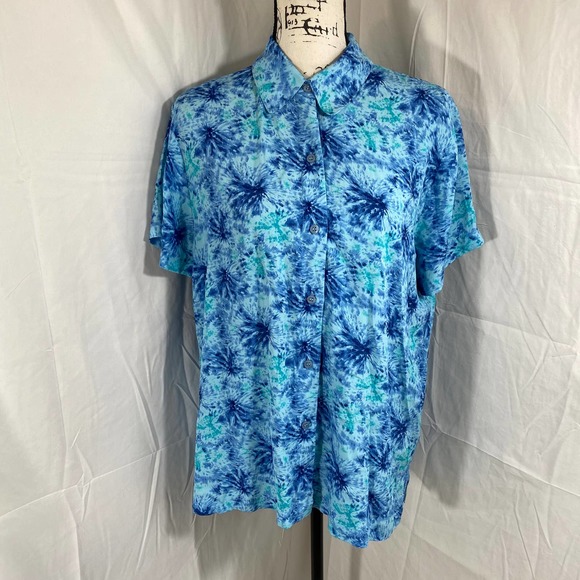 Josephine Chaus Studio Woman's Hi-Neck Short Sleeve Button Down Sz 12 - Picture 1 of 8